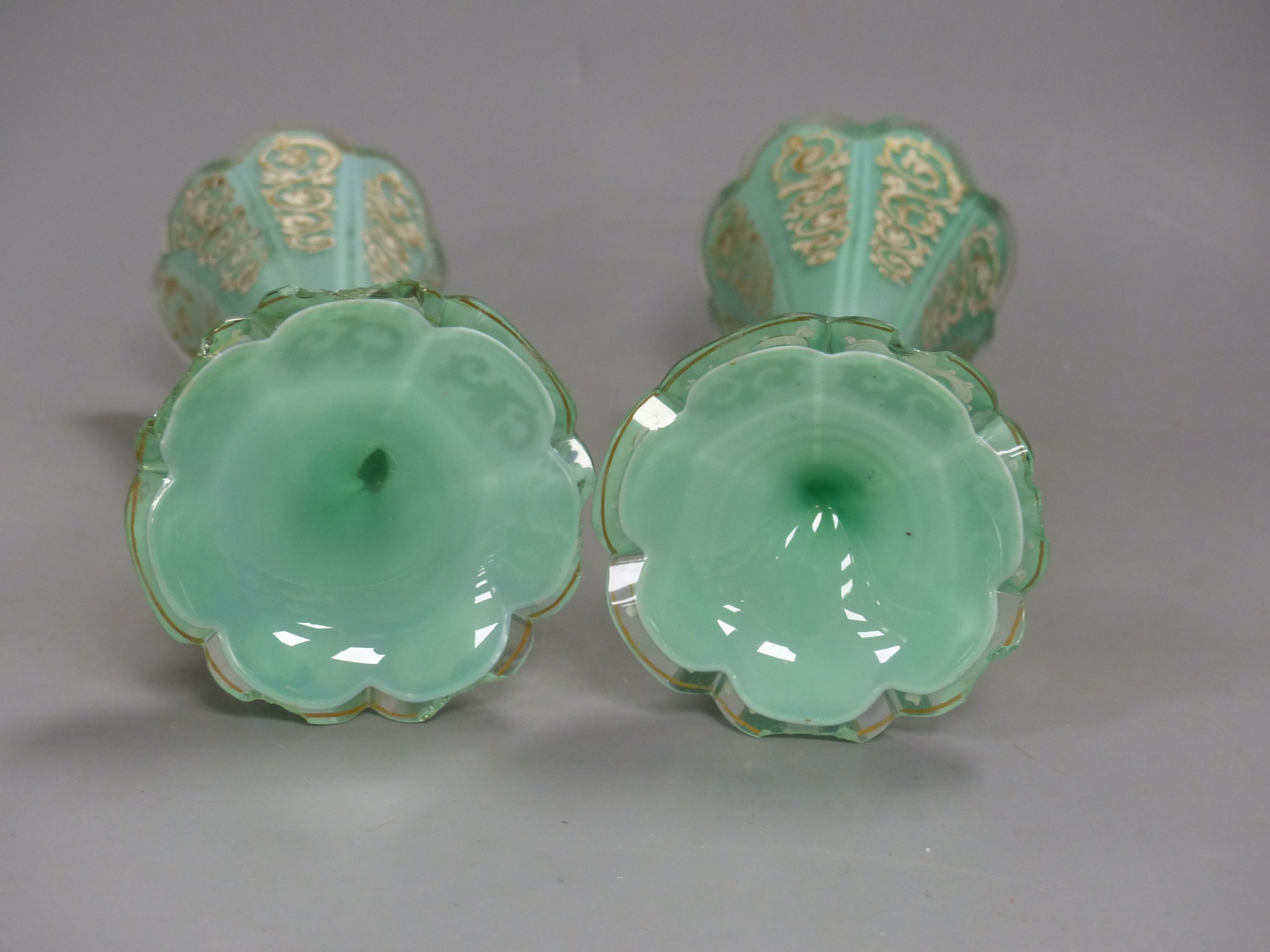 A pair of late 19th century Bohemian cased glass vases, height 21cm